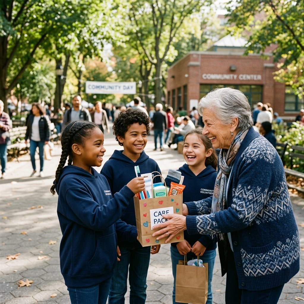 Happy kids volunteering